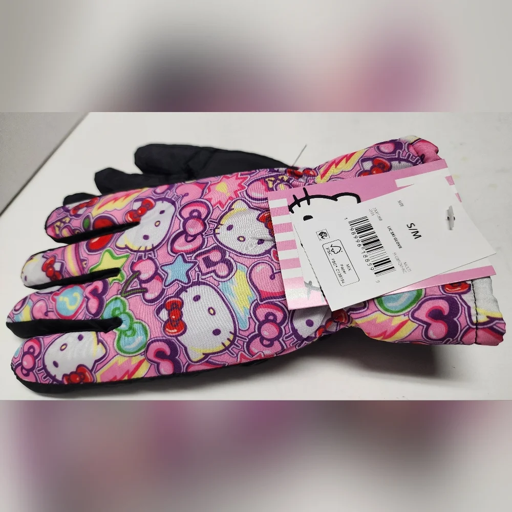 S/M Girls Hello Kitty Ski Gloves Young Kids  Multicolor Pink Design Winter New